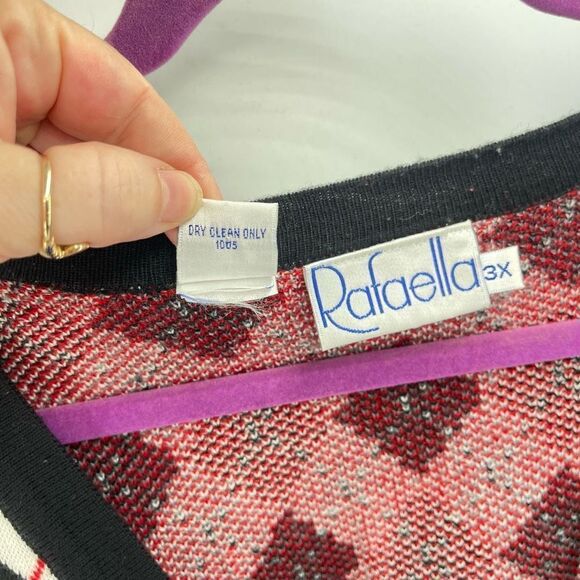 Rafaella Womens Cardigan Sweater Check Button Merino Wool Acrylic Black Red 3X - Picture 7 of 8